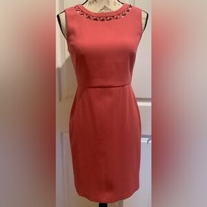 Ann Taylor LOFT Women’s Coral Sheath Dress Scoop Neck w/ Lattice Cut Out/Size 0
